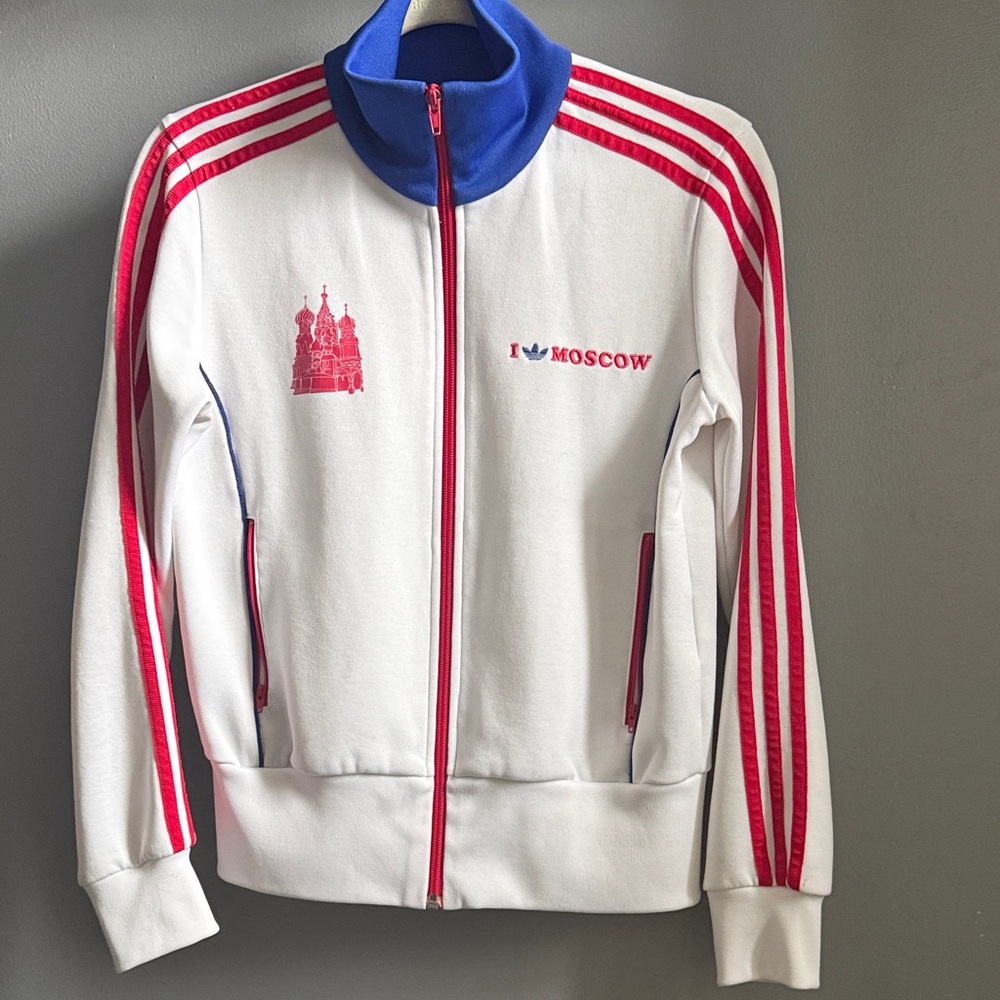 Vintage Adidas I love Moscow White full zip Track jacket soccer Jersey Size M - Picture 3 of 10